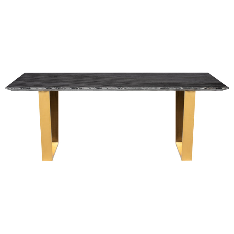 Catrine Black Wood Vein Marble Top Brushed Gold Legs Dining Table | Nuevo - HGNA311