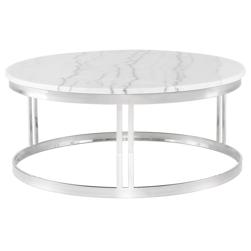 Nicola White Marble Top Polished Stainless Base Coffee Table | Nuevo - HGNA418