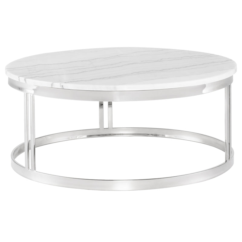 Nicola White Marble Top Polished Stainless Base Coffee Table | Nuevo - HGNA418