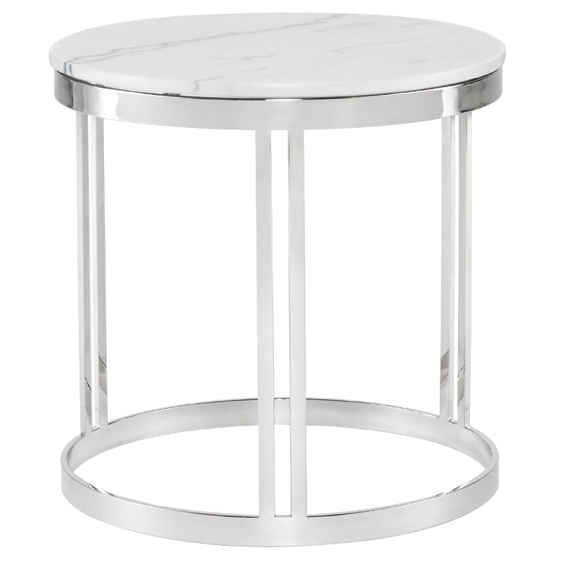 Nicola White Marble Top Polished Stainless Base Side Table | Nuevo - HGNA422