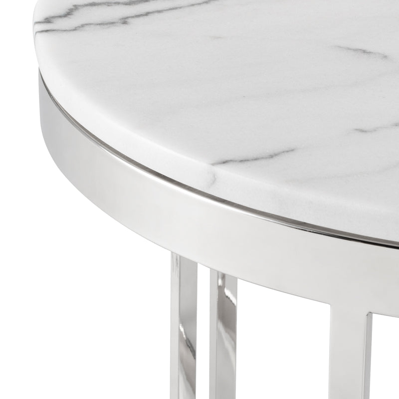 Nicola White Marble Top Polished Stainless Base Side Table | Nuevo - HGNA422