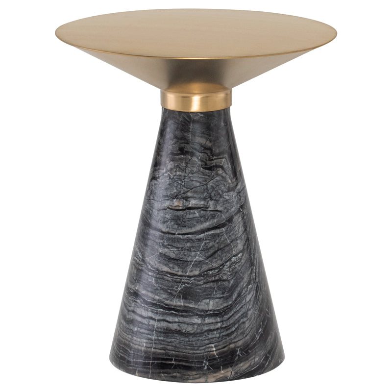 Iris Brushed Gold Top Black Wood Vein Marble Base Side Table | Nuevo - HGNA434