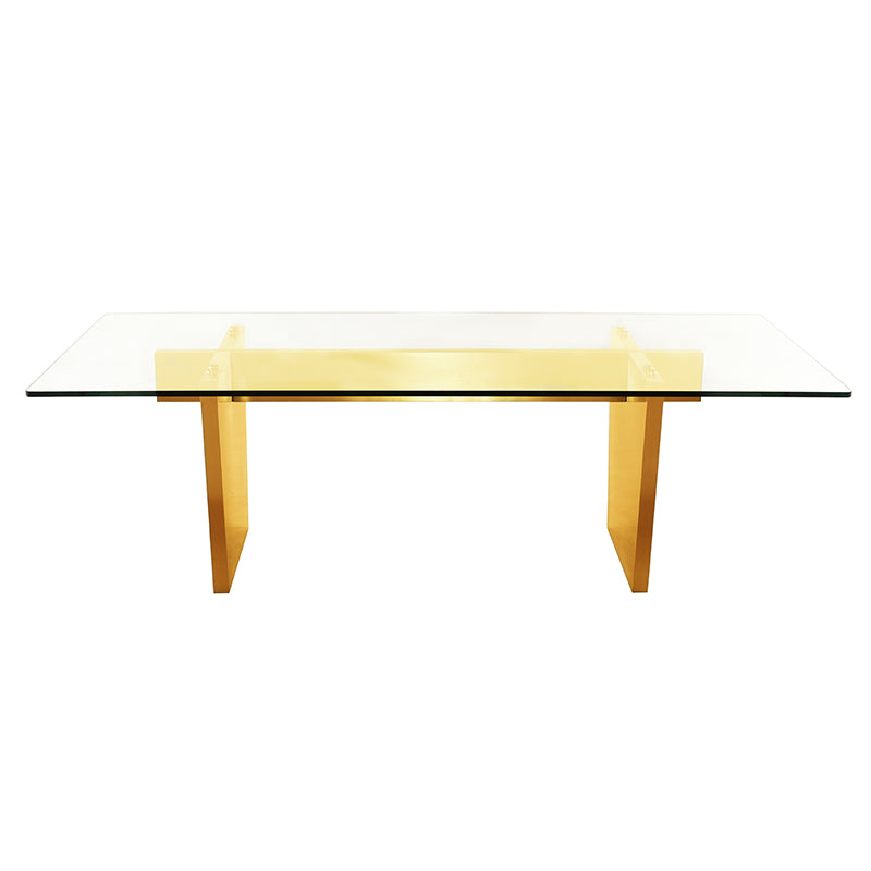Aiden Brushed Gold Legs Clear Tempered Glass Top Dining Table | Nuevo - HGNA436
