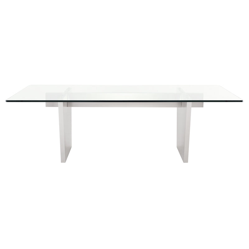 Aiden Brushed Stainless Legs Clear Tempered Glass Top Dining Table | Nuevo - HGNA437