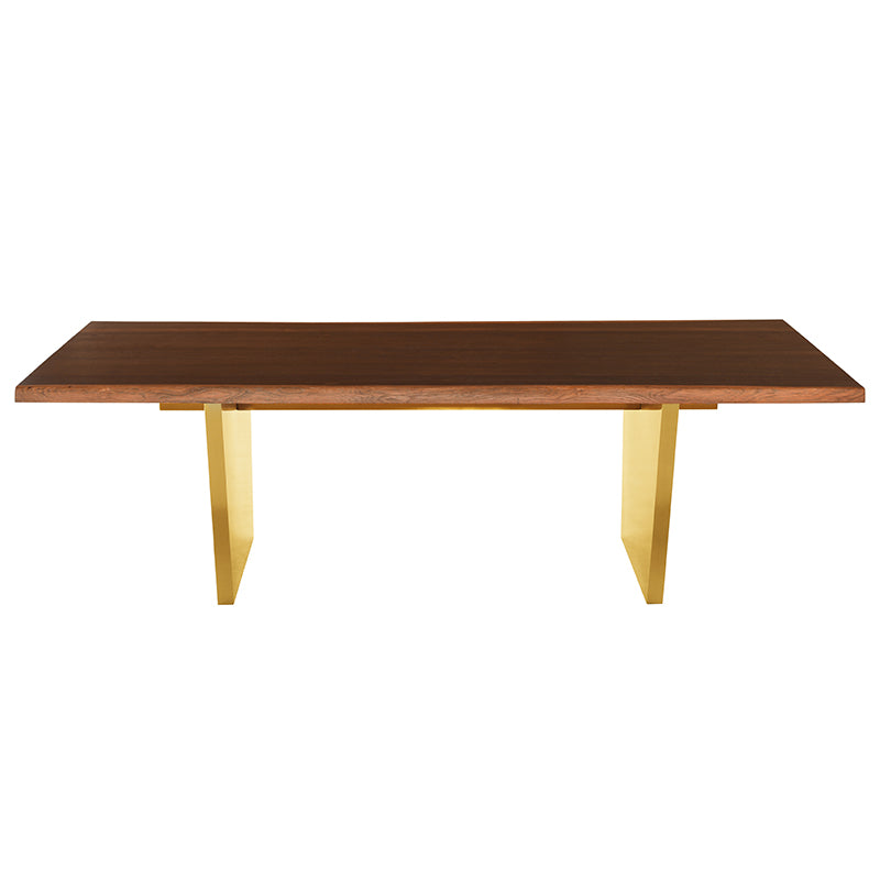 Aiden Seared Oak Top Brushed Gold Legs Dining Table | Nuevo - HGNA438