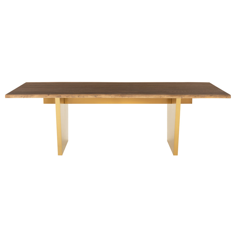 Aiden Seared Oak Top Brushed Gold Legs Dining Table | Nuevo - HGNA439