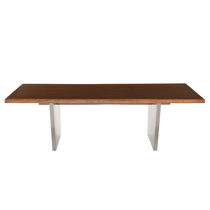 Aiden Seared Oak Top Brushed Stainless Legs Dining Table | Nuevo - HGNA451