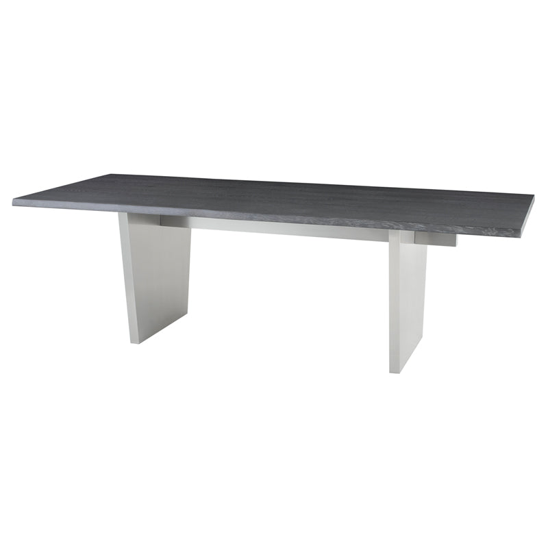 Aiden Oxidized Grey Oak Top Brushed Stainless Legs Dining Table | Nuevo - HGNA454