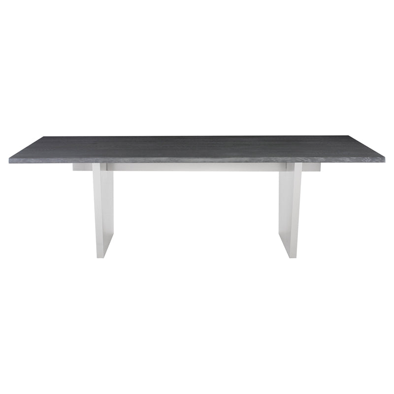 Aiden Oxidized Grey Oak Top Brushed Stainless Legs Dining Table | Nuevo - HGNA454
