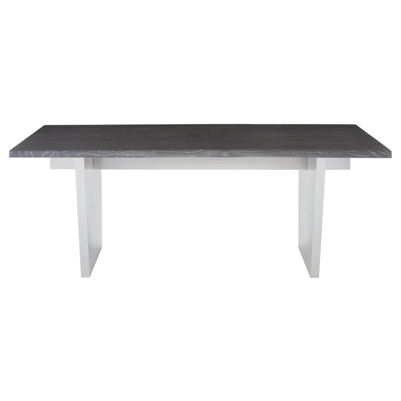 Aiden Oxidized Grey Oak Top Brushed Stainless Legs Dining Table | Nuevo - HGNA455