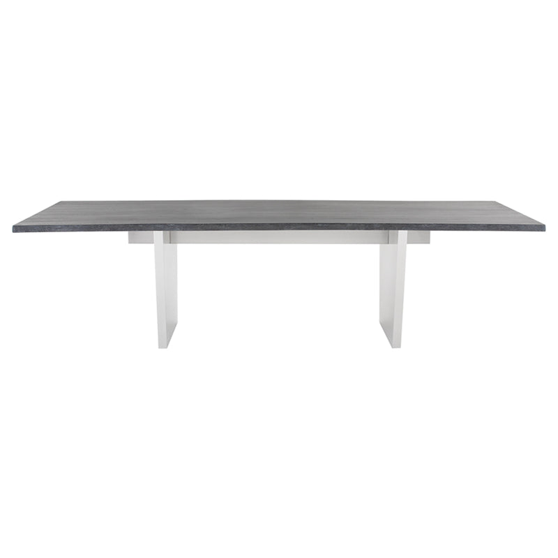 Aiden Oxidized Grey Oak Top Brushed Stainless Legs Dining Table | Nuevo - HGNA456