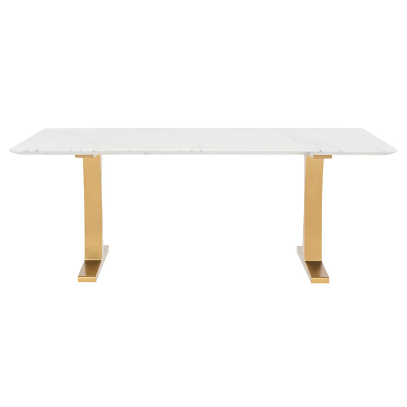 Toulouse White Marble Top Brushed Gold Legs Dining Table | Nuevo - HGNA482