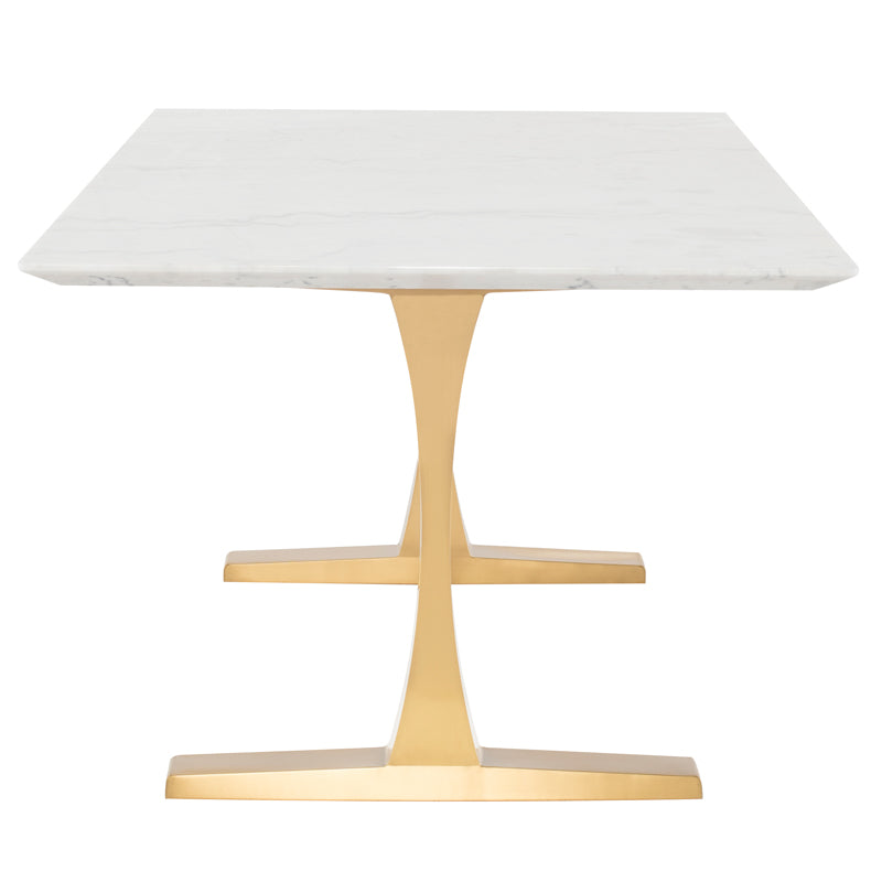 Toulouse White Marble Top Brushed Gold Legs Dining Table | Nuevo - HGNA482