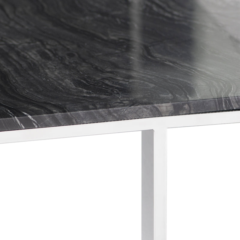 Tierra Black Wood Vein Marble Shelf Polished Stainless Base Coffee Table | Nuevo - HGNA511
