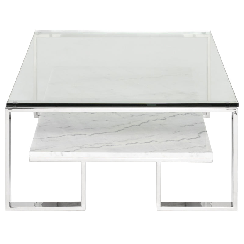 Tierra White Marble Shelf Polished Stainless Base Coffee Table | Nuevo - HGNA512