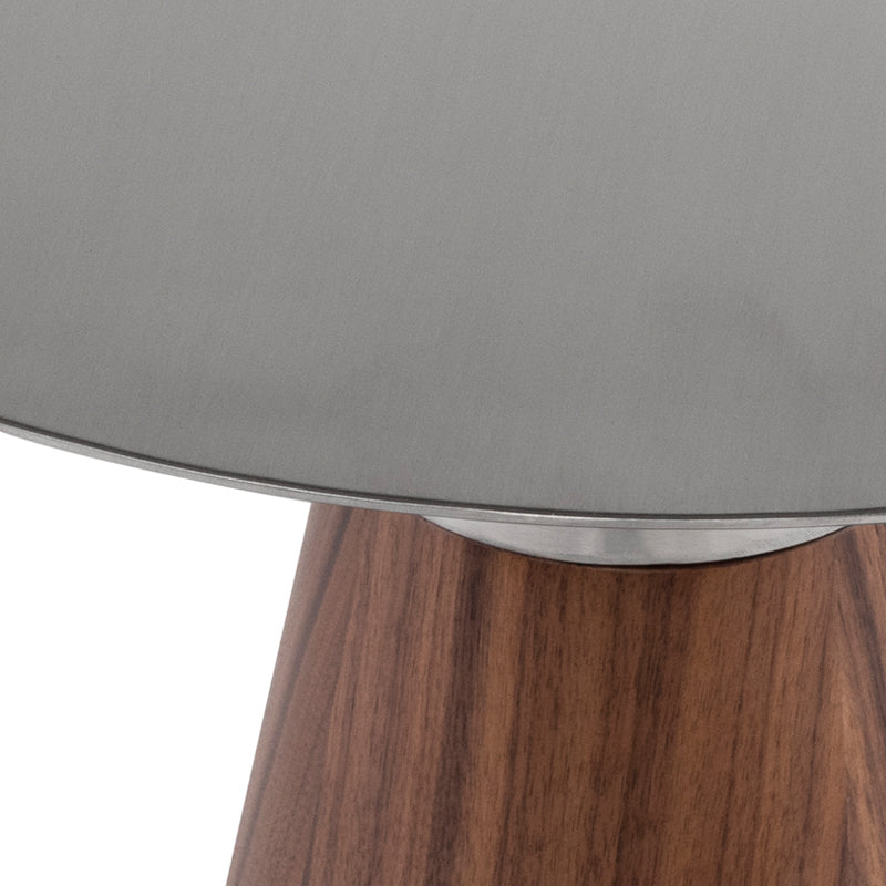 Iris Brushed Stainless Top Walnut Veneer Base Side Table | Nuevo - HGNA549