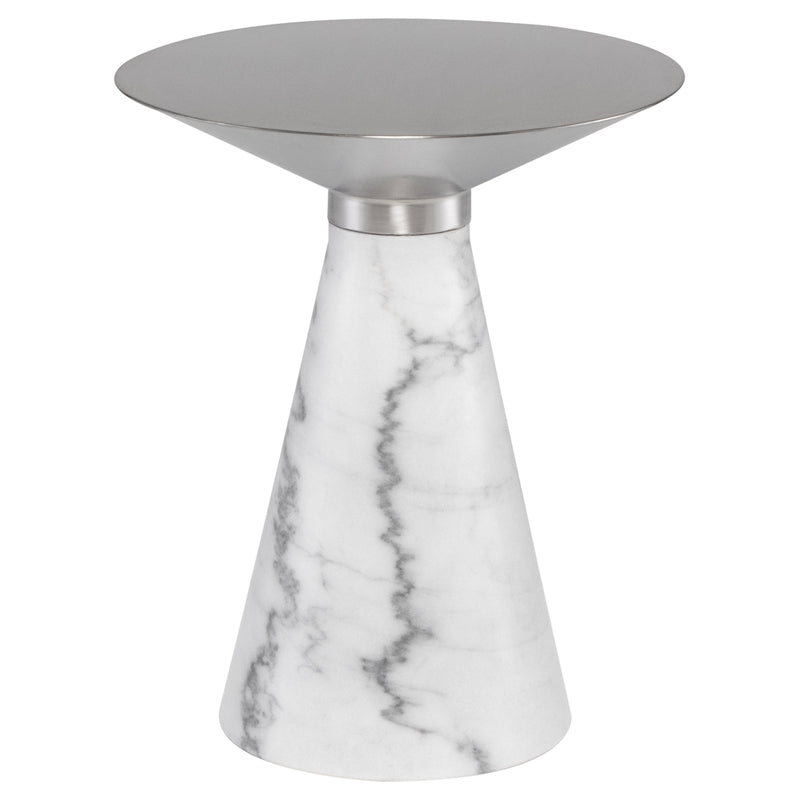 Iris Brushed Stainless Top White Marble Base Side Table | Nuevo - HGNA550