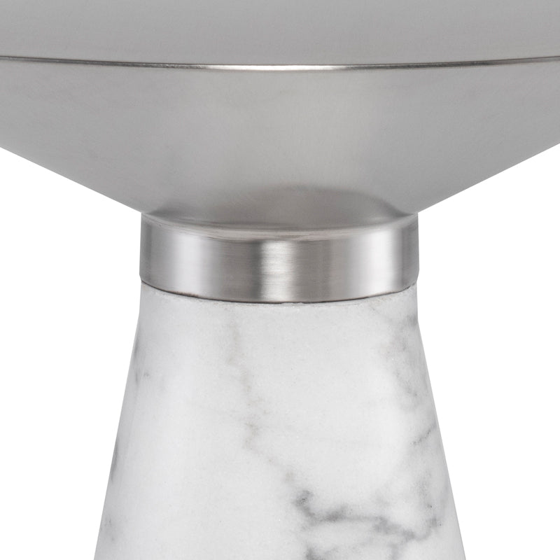 Iris Brushed Stainless Top White Marble Base Side Table | Nuevo - HGNA550
