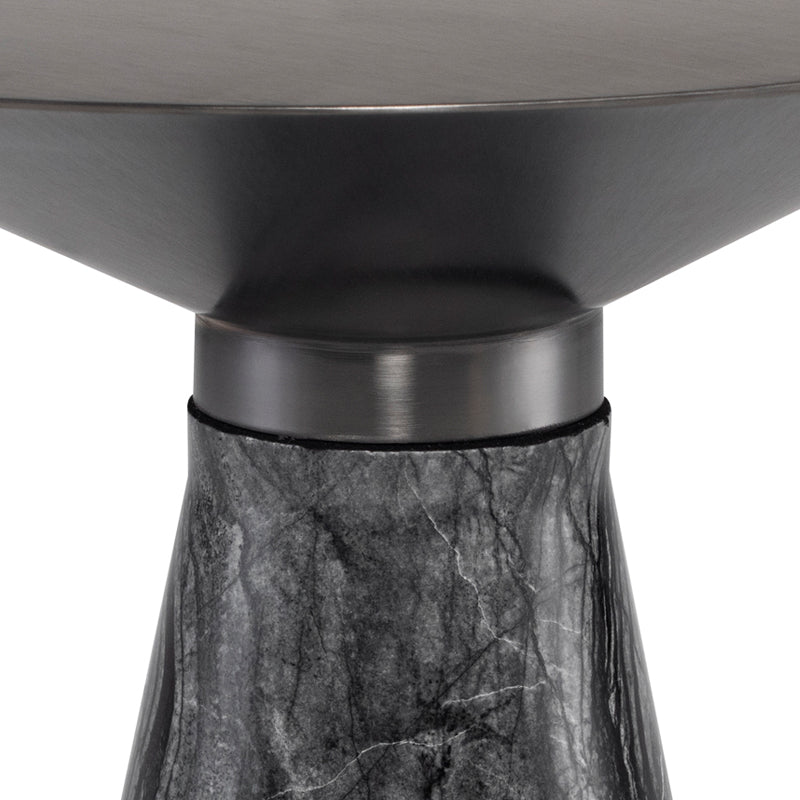 Iris Brushed Graphite Top Black Wood Vein Marble Base Side Table | Nuevo - HGNA555