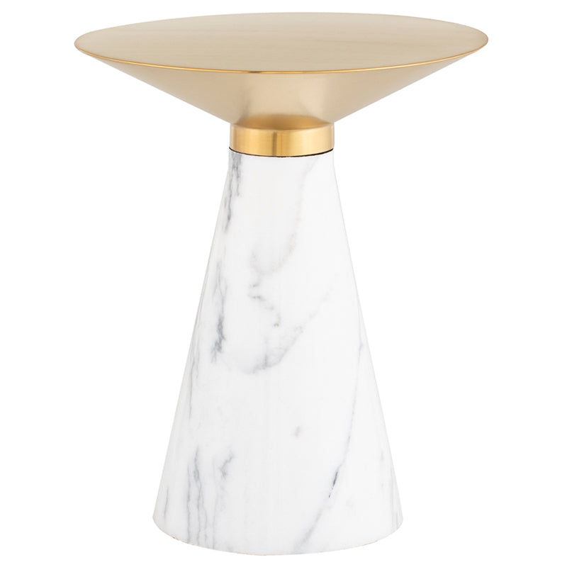 Iris Brushed Gold Top White Marble Base Side Table | Nuevo - HGNA558