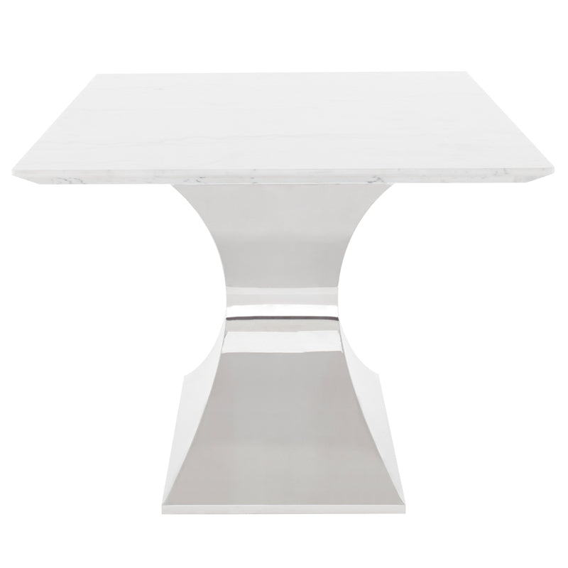 Praetorian White Marble Top Polished Stainless Base Dining Table | Nuevo - HGNA562