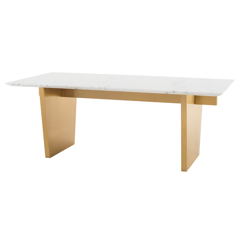 Aiden White Marble Top Brushed Gold Legs Dining Table | Nuevo - HGNA565