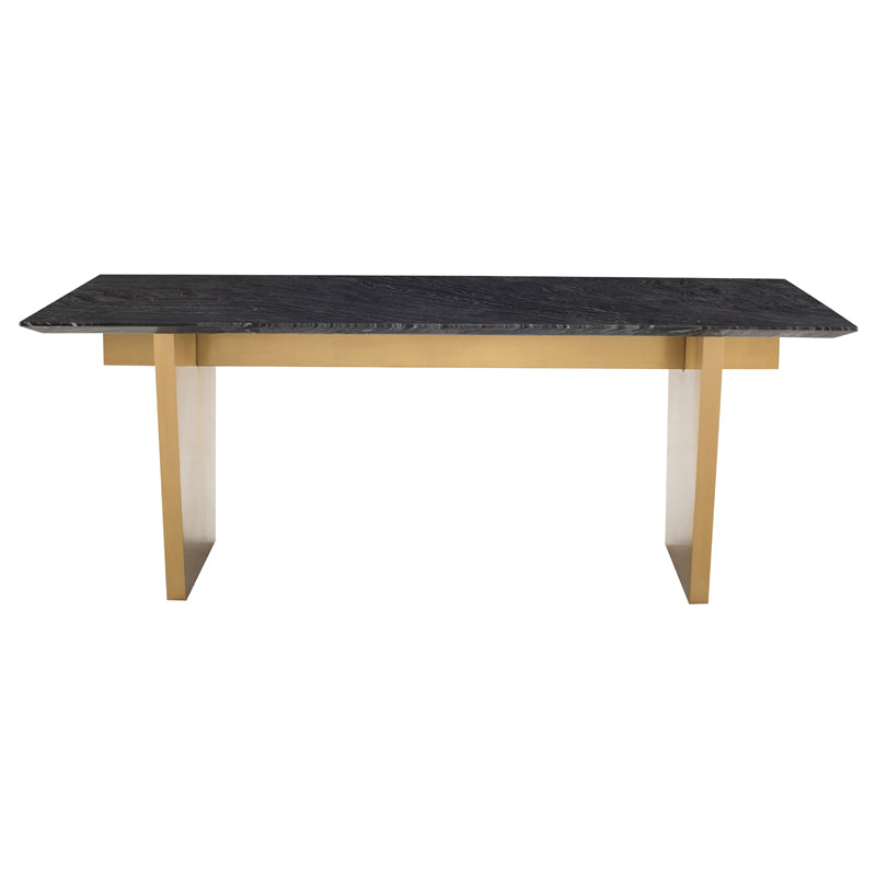 Aiden Black Wood Vein Marble Top Brushed Gold Legs Dining Table | Nuevo - HGNA567