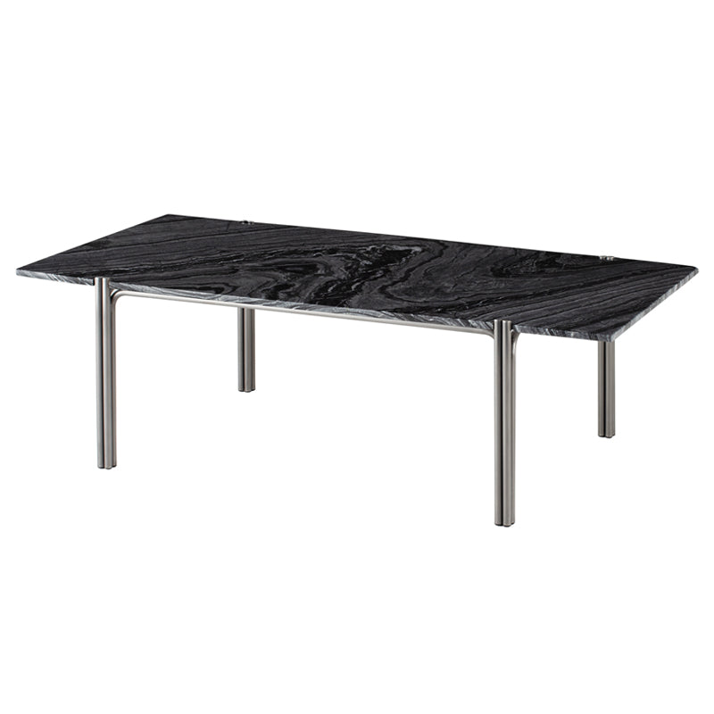 Sussur Black Wood Vein Marble Top Polished Graphite Base Coffee Table | Nuevo - HGNA572