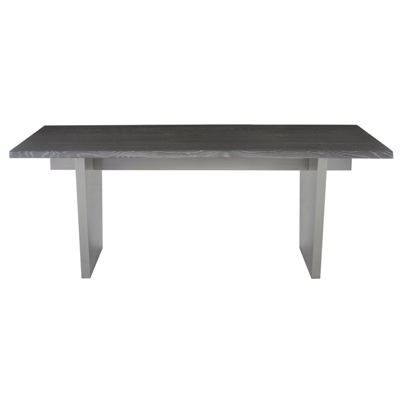 Aiden Oxidized Grey Oak Top Brushed Stainless Legs Dining Table | Nuevo - HGNA573