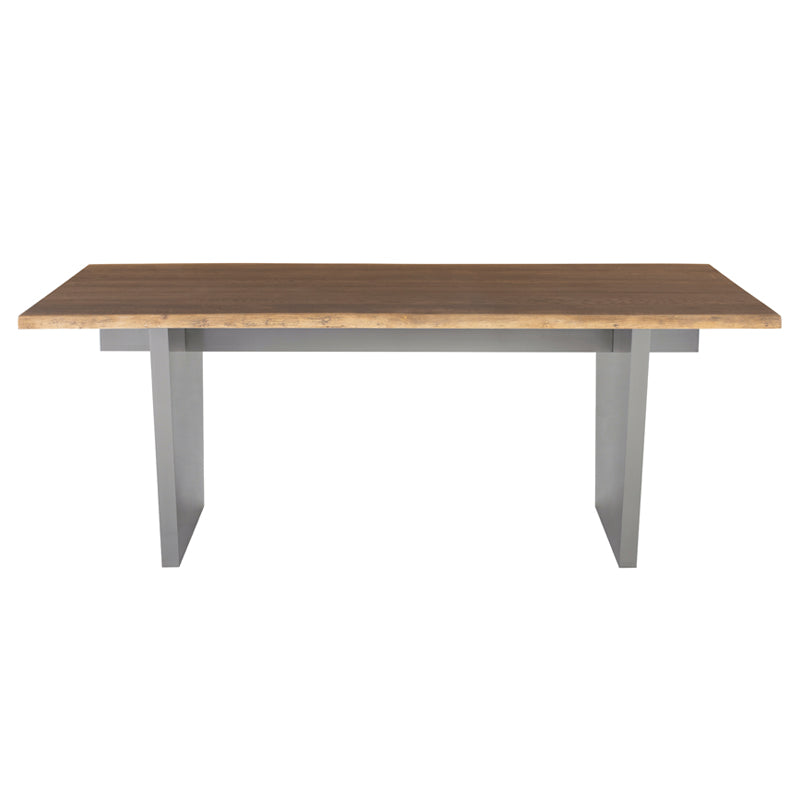Aiden Seared Oak Top Brushed Stainless Legs Dining Table | Nuevo - HGNA574