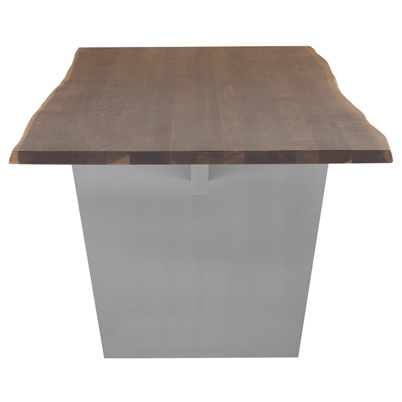Aiden Seared Oak Top Brushed Stainless Legs Dining Table | Nuevo - HGNA574