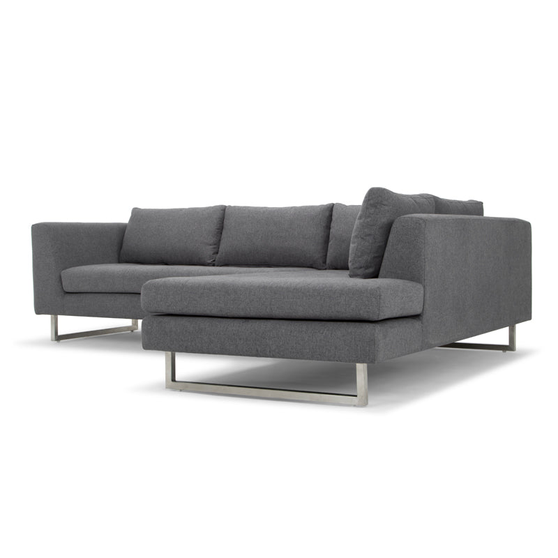 Janis Shale Grey Fabric Seat Brushed Stainless Legs Sectional | Nuevo - HGSC269