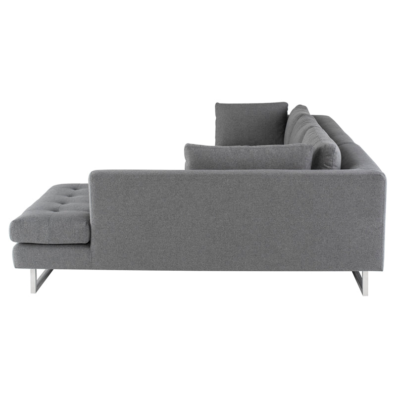 Janis Shale Grey Fabric Seat Brushed Stainless Legs Sectional | Nuevo - HGSC269