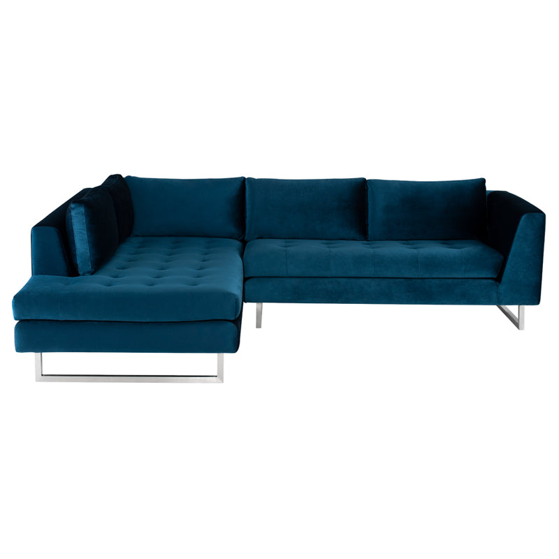Janis Midnight Blue Fabric Seat Brushed Stainless Legs Sectional | Nuevo - HGSC272