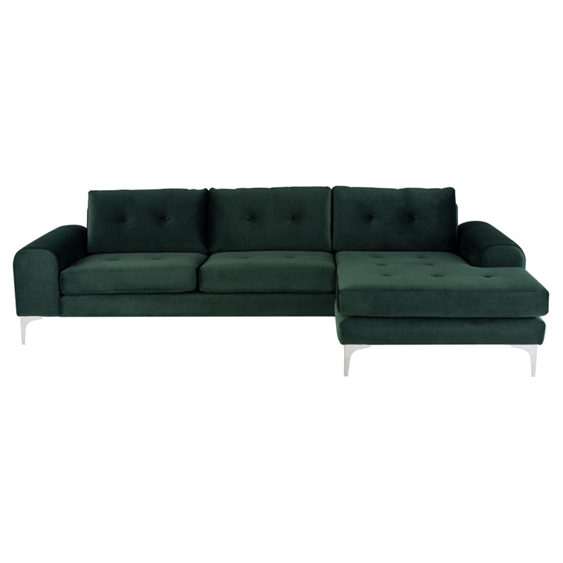 Colyn Emerald Green Velour Seat Brushed Stainless Legs Sectional | Nuevo - HGSC275