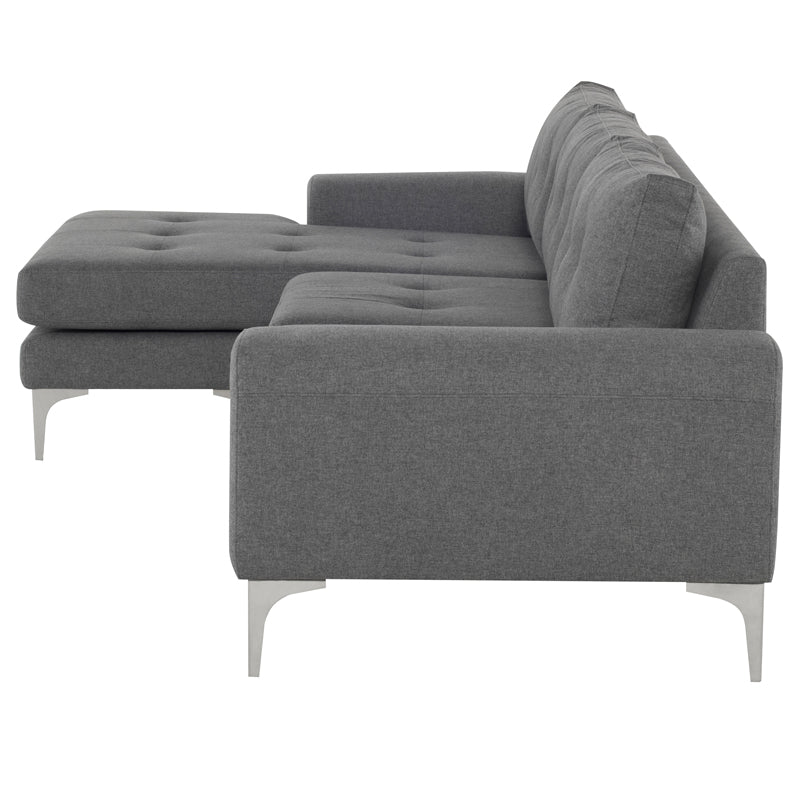 Colyn Shale Grey Fabric Seat Brushed Stainless Legs Sectional | Nuevo - HGSC349