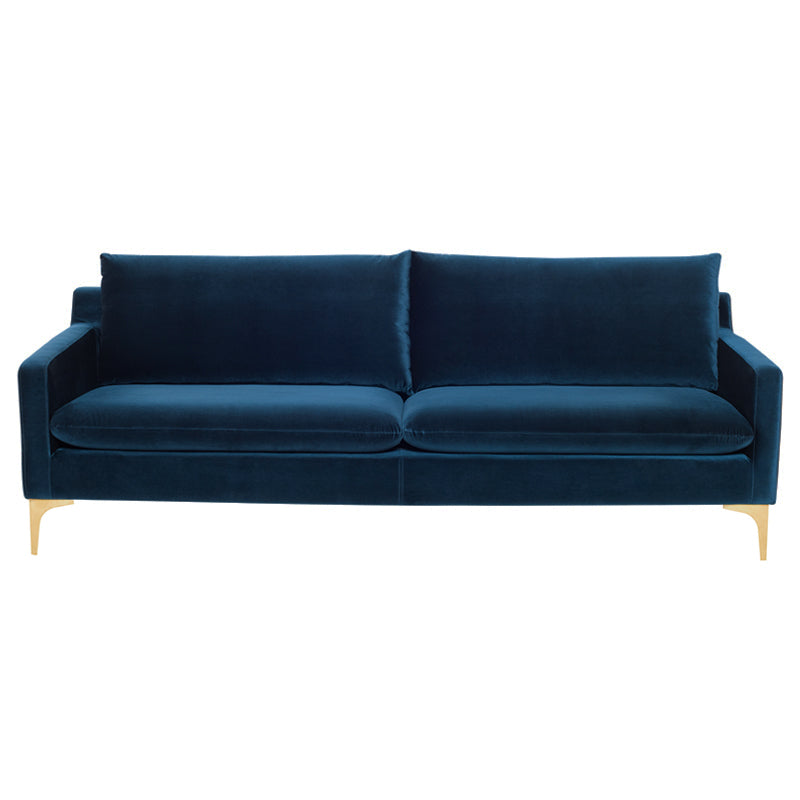 Anders Midnight Blue Velour Seat Brushed Gold Legs Sofa | Nuevo - HGSC493