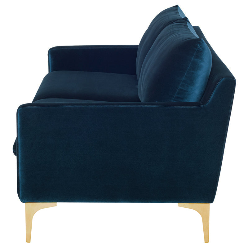 Anders Midnight Blue Velour Seat Brushed Gold Legs Sofa | Nuevo - HGSC493