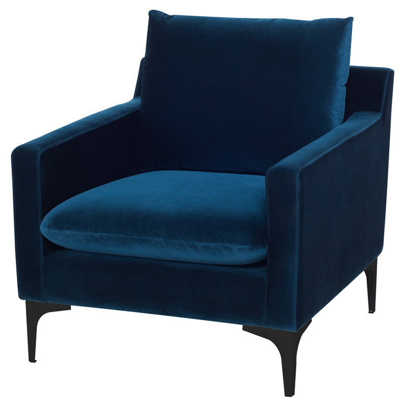Anders Midnight Blue Velour Seat Matte Black Legs Occasional Chair | Nuevo - HGSC505
