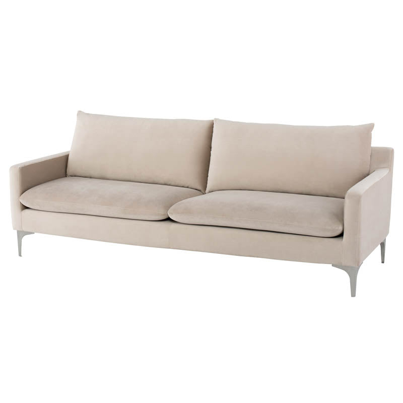 Anders Nude Velour Seat Brushed Stainless Legs Sofa | Nuevo - HGSC567