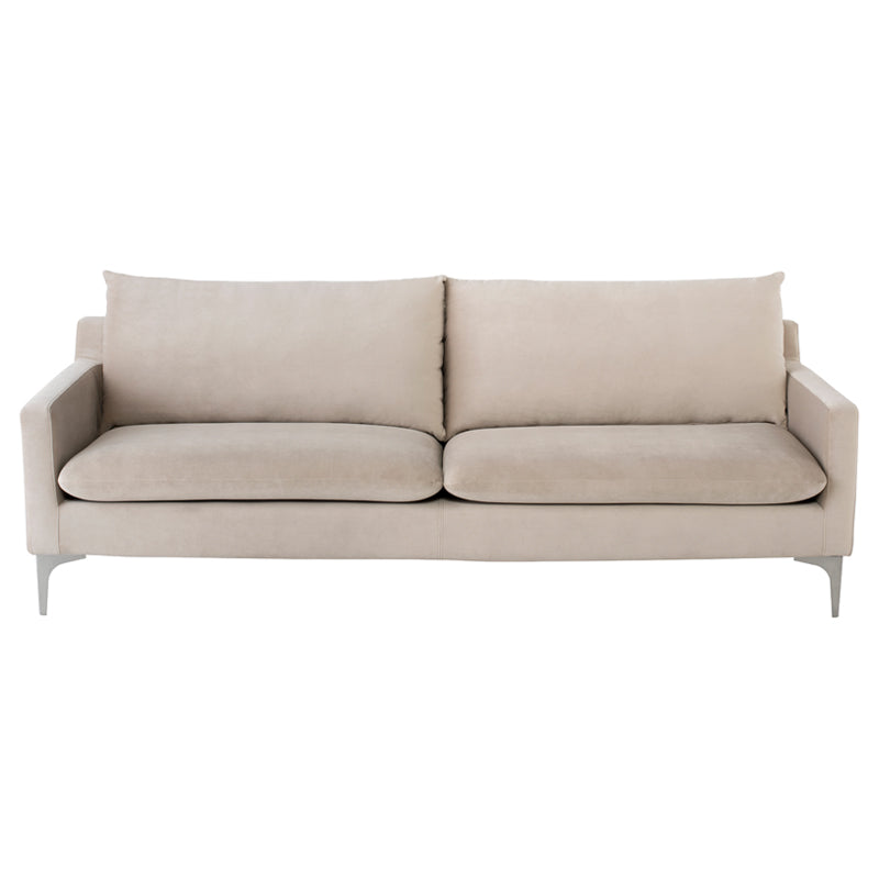 Anders Nude Velour Seat Brushed Stainless Legs Sofa | Nuevo - HGSC567