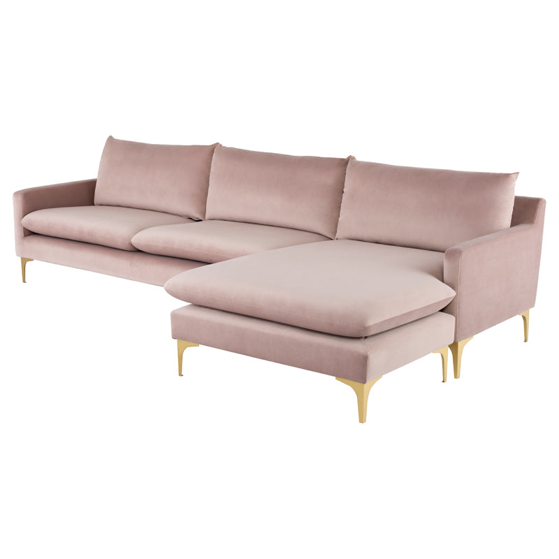 Anders Blush Velour Seat Brushed Gold Legs Sectional | Nuevo - HGSC574