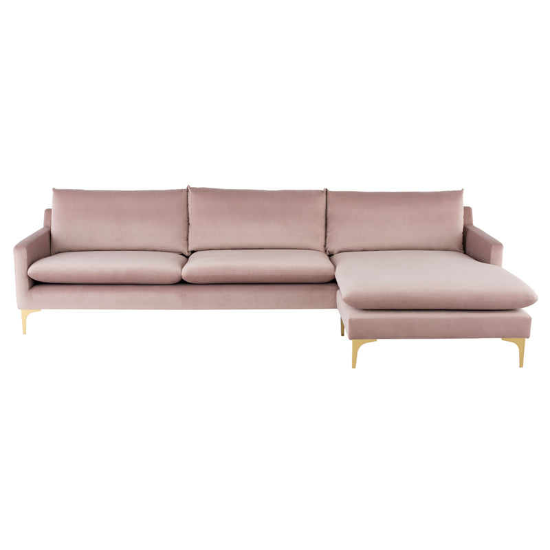 Anders Blush Velour Seat Brushed Gold Legs Sectional | Nuevo - HGSC574