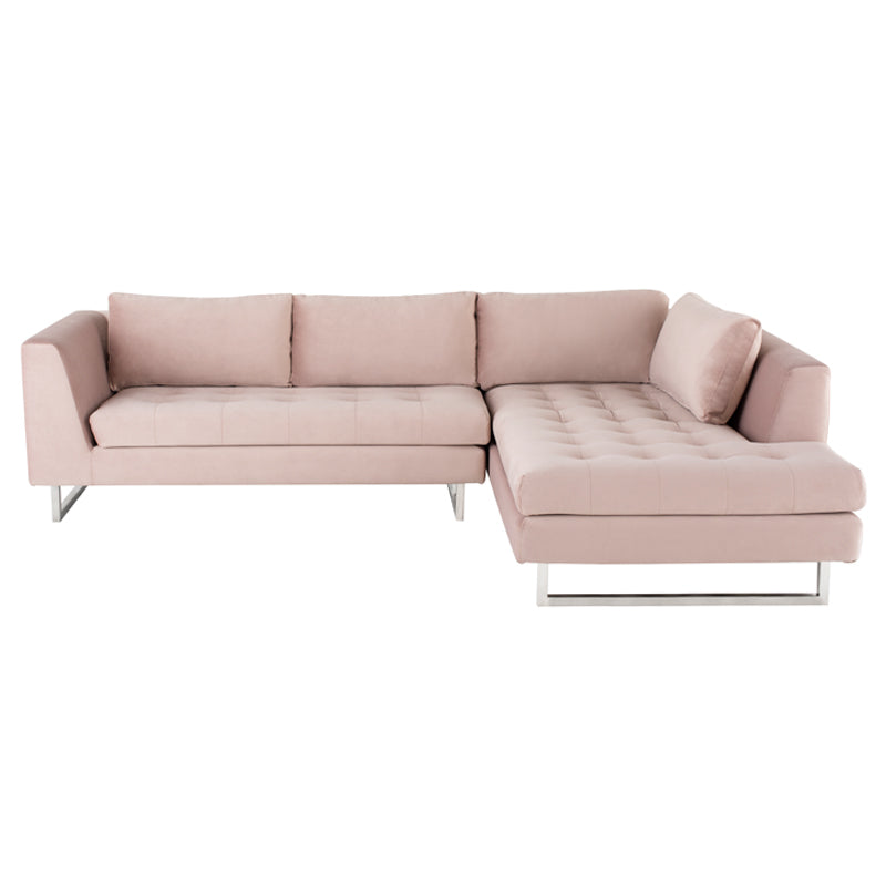 Janis Blush Velour Seat Brushed Stainless Legs Sectional | Nuevo - HGSC593