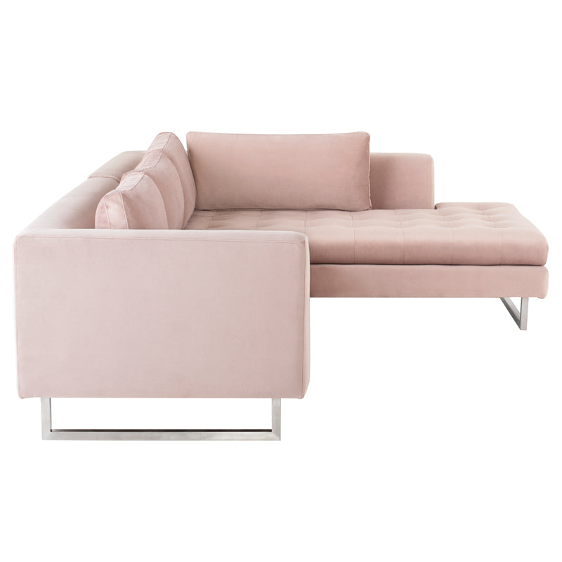 Janis Blush Velour Seat Brushed Stainless Legs Sectional | Nuevo - HGSC593