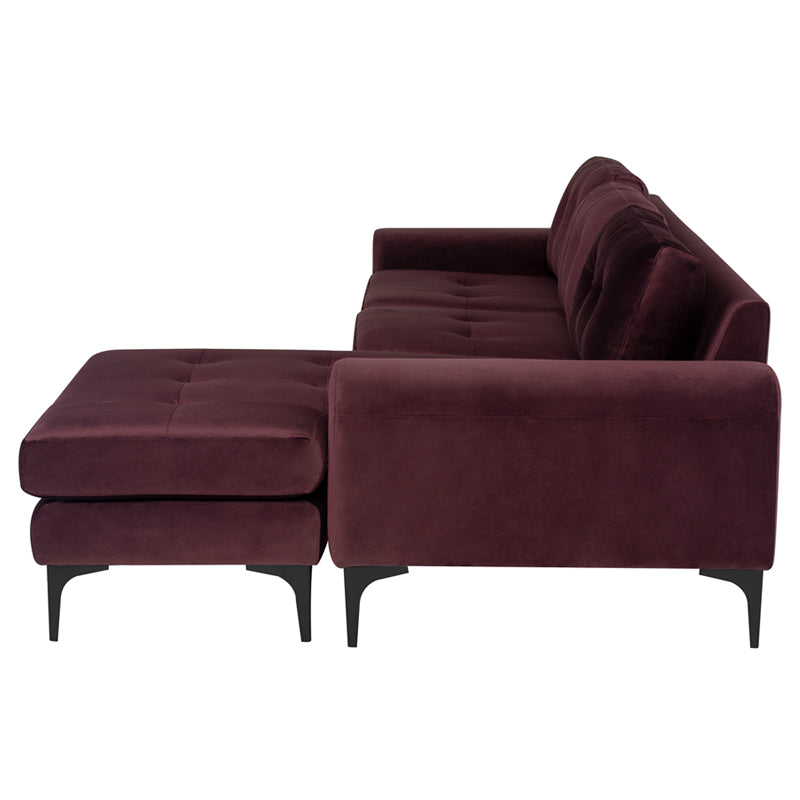 Colyn Mulberry Velour Seat Matte Black Steel Legs Sectional | Nuevo - HGSC636