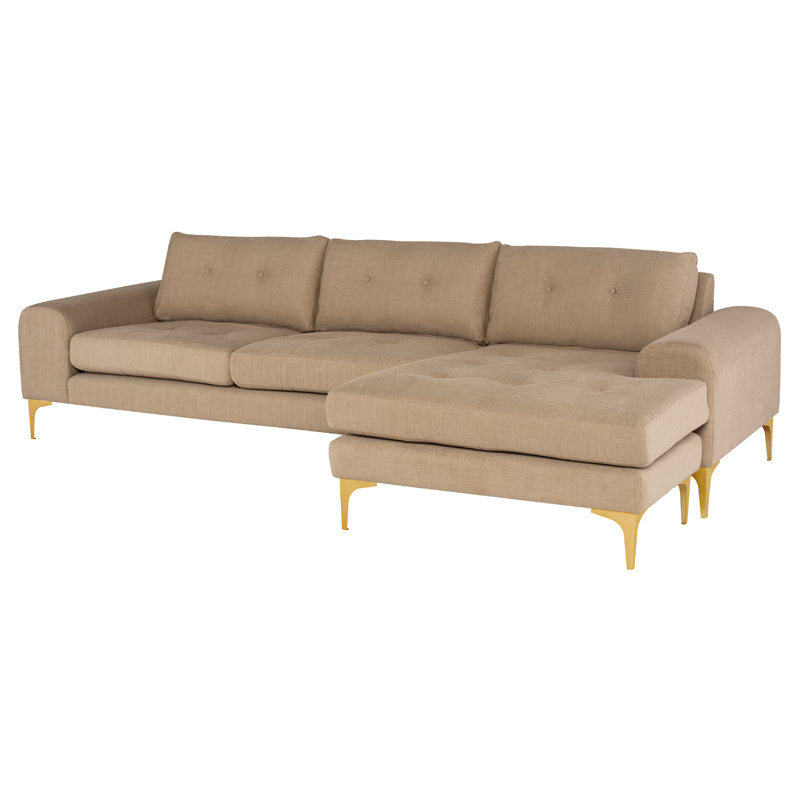 Colyn Burlap Fabric Seat Brushed Gold Legs Sectional | Nuevo - HGSC671