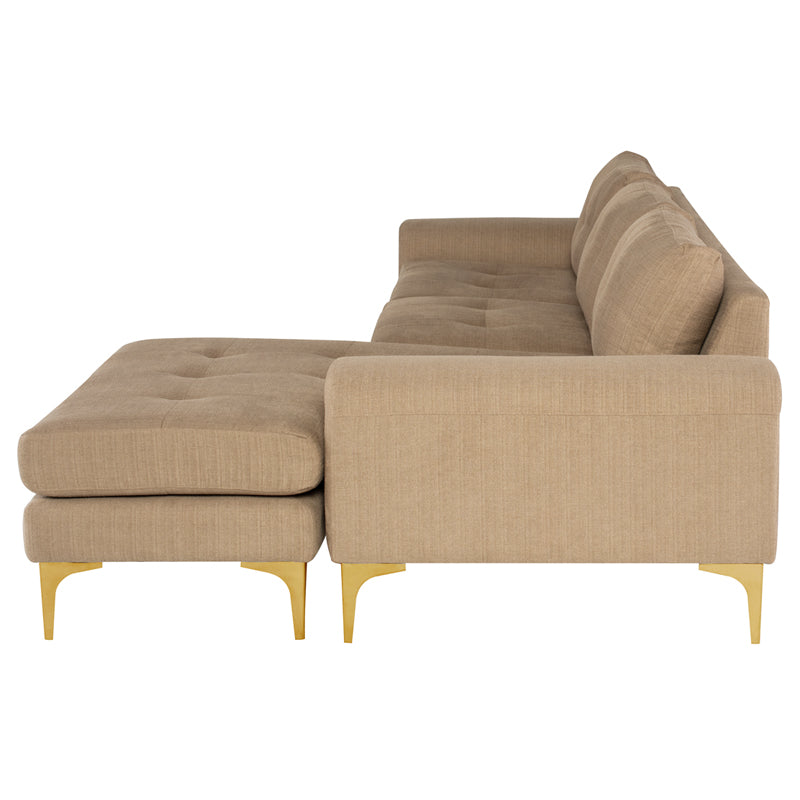 Colyn Burlap Fabric Seat Brushed Gold Legs Sectional | Nuevo - HGSC671
