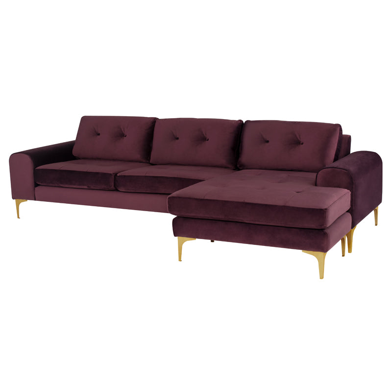 Colyn Mulberry Velour Seat Brushed Gold Legs Sectional | Nuevo - HGSC673