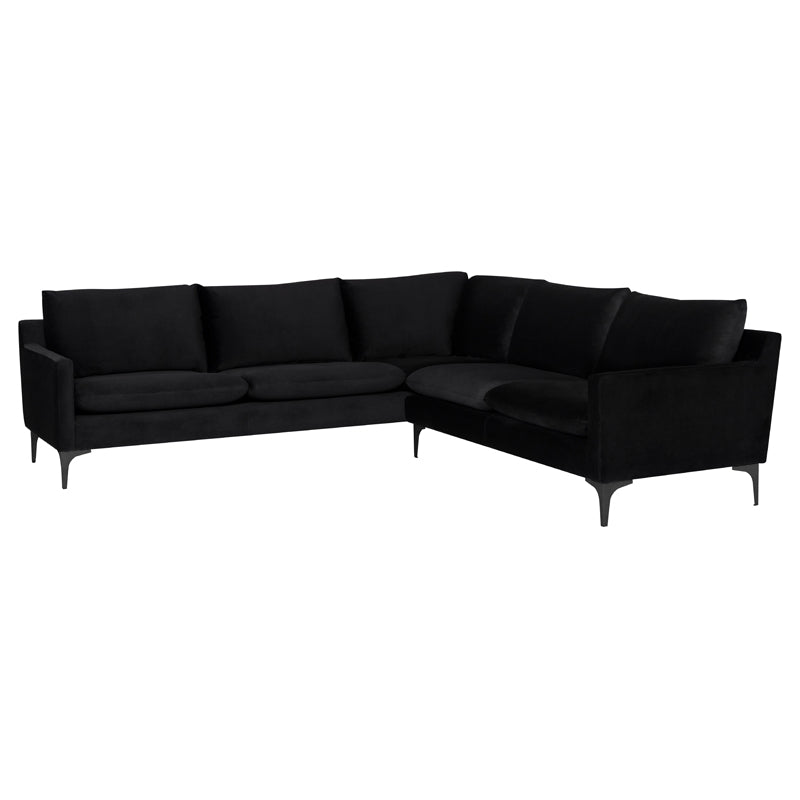 Anders Black Velour Seat Matte Black Legs L Sectional | Nuevo - HGSC679